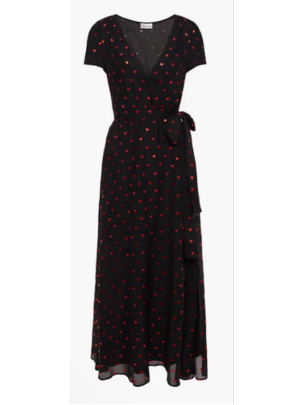 NWT REDValentino Black Red Heart Print Maxi Wrap Dress Size 10